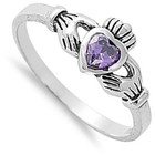 Sterling Silver Claddagh Ring Purple Cz Traditional Irish Knot Band Sizes 1-9