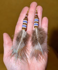 Real Blue Pheasant Feather Peyote Stitch Earrings Handmade By Mountainamma