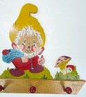 Child 4 Hook Rack Hanger Vtg Gnome Pixie Elf Mushroom Toad Stool Painted Wood