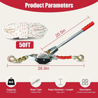 Rope Puller 1-1 2 Ton 3300 Lbs Capacity With 50  Of 0 6  Diameter Rope 2 Hook Co