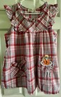 Girls Size Medium Sleeveless Dress Pink Green Plaid Flowers Braids Girl Dancing
