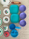 Vintage Kids Pretend Play Plastic Dish Set Tea Pot Plates Cups Cookware Lot
