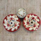 Vintage Floral Tin Canister Lot Of 3 Daher Made In England Red Gold Storage Tins