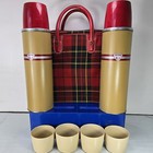 Vintage Thermos Picnic outing Kit  333 With Red Plaid Carrying Case 