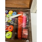 Wooden Sewing Kit Box With Thread Spools Gold Dragon Scissors And Pincushion