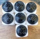 Mckee Tipp City Shakers Milk Glass Black Red Flowers 7 Shakers Vtg Mcm Set