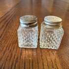 Vintage Mini Cut Glass Salt   Pepper Shaker Square - Silver Tone Lid  plated 