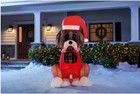 New  Gemmy Airblown 6 Ft  Height Inflatable Fuzzy Dog With Barrel Christmas