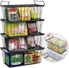 4 Pack Freezer Organizer Bins - Stackable Baskets With Handles For Frozen Food