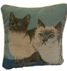 14  Cute Siamese Cat Hand Knotted Needlepoint Throw Pillow Wool Velvet Vtg Cats