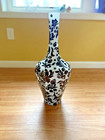 Vintage Chinese Peking Glass Vase Gloss Black   Matte White 21  Tall