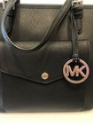 Michael Kors Black Medium Size Jet Set Leather Zip Top Tote