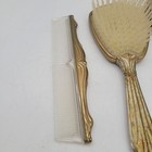 Vtg Vanity Set Hand Mirror  Hair Brush And Comb Gold Color Trim And Handle 