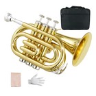 Pocket Trumpet Brass Bb Flat Gold Lacquer Trumpet Mini Portable For A Gift