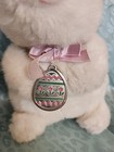 Vintage Bunny Plush 1988 Dakin White Easter Egg Metal Charm Stuffed Animal Rare