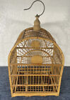 Natural Finish Square Bamboo Hanging Bird Cage With Dome Top And Slide Open Door