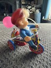 Vintage Kron Wind-up Tin Toy Little Boy On Tricycle With Bell - See Pics Euc