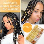 177pcs Hair Jewelry For Braids Gold Dreadlock Cuffs Shell Loc Charms    