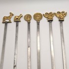 Vintage Turkish Shish Kebab Skewers With Brass Animals And Coins Set Of 6 Coin