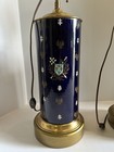  Set Of Two Blue Ceramic And Gold Brass Vintage Table Lamps