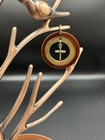 Vintage Two-tone Cross Pendant Mid-century Modern Gold-tone Wood Textured Circle