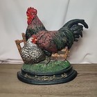 Vintage Cast Iron Rooster And Hen Door Stop Hand Painted 12 25   Farmhouse Decor