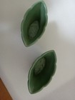 Trenton New Jersey 1930s Vintage Pottery  Green Ceramic Vases  2 Pcs 