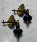 Pair Antique Victorian Eastlake Teardrop Drawer Pulls Brass   Ebonized Wood