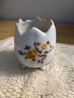 Vintage White Porcelain Egg Vase Yellow Roses Gold Gilt