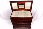 Vintage Mahogany Wooden Jewelry Box Chest Valet Dresser Style W  Mirror Case