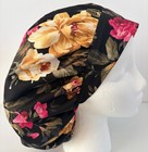 Pretty Floral On Black Print Size Large Medical Bouffant Scrub Cap Surgery Hat
