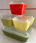 Vtg Pyrex Verde Green Refrigerator Dishes W  Lids  8-piece Set    Red Dish W lid