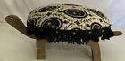 Vtg Carved Turtle Upholstered Ottoman Foot Stool Wooden Stitched Flower Pattern