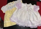 2 Vintage Baby Girls Smocked Eyelets Ruffled Dresses Yellow Lavender 12 Mos Lace