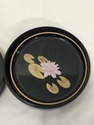 Vintage Otagiri Japanese Coaster Set Of 4 Black Box Lacquer With Lily Pad Design