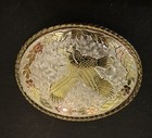 Vintage Silver gold-tones Flying Eagle Belt Buckle Signed W Made Usa  Pristine