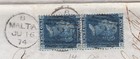 1874 Qv Fine Pair 2d Blue Stamps Plate14 On Malta Wrapper To Napoli Pd 2 3 4