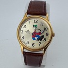 Vtg Lorus Goofy Quartz Watch Unisex Gold Tone Leather  run Backwards new Battery
