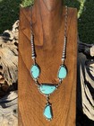 Navajo Sterling Silver Blue Turquoise Lariat Pearls Bead Chain Necklace R Yazzie