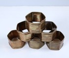 Vintage Solid Brass Napkin Rings Holders Hexagon Shape Metal Set Of 6 