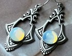 Art Nouveau Earrings Filigrees W  Antique Opalite Czech Glass Drops