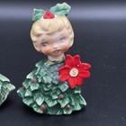 Vtg Christmas Holt Howard Poinsettia Holly Tree Girls Salt   Pepper Shakers Read
