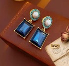 Vintage Revival Victorian Style Blue Rhinestone Pearl Necklace   Earrings Set