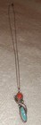 Sterling Silver Native American Pendant W turq  coral   Sterling Box Link Chain