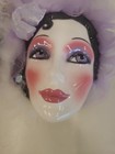 Vintage Clay Art Ceramic Female Face Mask Feathers Wall Hanging  Me3-5