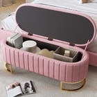 Pink Velvet Button Tufted Storage Ottoman Bench Upholstered With Metal Legs