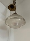 Vintage Antique Ceiling Light Chandelier Pendant Fixture Brass Holophane Glass