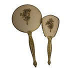 Vintage 1940s Matson Dogwood 24k Gold Plated Vanity Mirror   Brush