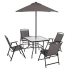 Outdoor Patio Dining Set 6-piece Table Umbrella Folding Chair Garden Gray black