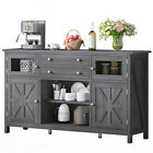 59  Farmhouse Sideboard Buffet Cabinet With 2 Drawers   Visual Grid Door Grey